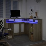 vidaXL Birou cu lumini LED stejar sonoma 130x130x91 cm, lemn prelucrat vidaXL Birou cu lumini LED stejar sonoma 130x130x91 cm, lemn prelucrat