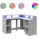 vidaXL Birou cu lumini LED, gri beton, 130x130x91 cm, lemn prelucrat vidaXL Birou cu lumini LED, gri beton, 130x130x91 cm, lemn prelucrat