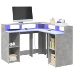 vidaXL Birou cu lumini LED, gri beton, 130x130x91 cm, lemn prelucrat vidaXL Birou cu lumini LED, gri beton, 130x130x91 cm, lemn prelucrat