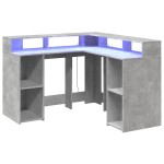 vidaXL Birou cu lumini LED, gri beton, 130x130x91 cm, lemn prelucrat vidaXL Birou cu lumini LED, gri beton, 130x130x91 cm, lemn prelucrat