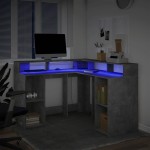 vidaXL Birou cu lumini LED, gri beton, 130x130x91 cm, lemn prelucrat vidaXL Birou cu lumini LED, gri beton, 130x130x91 cm, lemn prelucrat