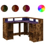 vidaXL Birou cu lumini LED stejar fumuriu 130x130x91 cm lemn prelucrat vidaXL Birou cu lumini LED stejar fumuriu 130x130x91 cm lemn prelucrat