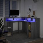 vidaXL Birou cu lumini LED, gri sonoma, 130x130x91 cm, lemn prelucrat vidaXL Birou cu lumini LED, gri sonoma, 130x130x91 cm, lemn prelucrat