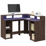 vidaXL Birou cu lumini LED, stejar maro, 130x130x91 cm, lemn prelucrat vidaXL Birou cu lumini LED, stejar maro, 130x130x91 cm, lemn prelucrat