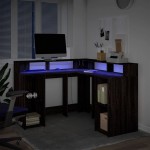 vidaXL Birou cu lumini LED, stejar maro, 130x130x91 cm, lemn prelucrat vidaXL Birou cu lumini LED, stejar maro, 130x130x91 cm, lemn prelucrat
