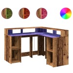 vidaXL Birou cu lumini LED, lemn vechi, 130x130x91 cm, lemn prelucrat vidaXL Birou cu lumini LED, lemn vechi, 130x130x91 cm, lemn prelucrat