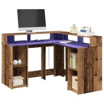 vidaXL Birou cu lumini LED, lemn vechi, 130x130x91 cm, lemn prelucrat vidaXL Birou cu lumini LED, lemn vechi, 130x130x91 cm, lemn prelucrat