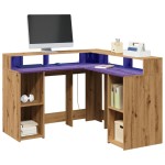 vidaXL Birou lumini LED stejar artizanal 130x130x91cm lemn prelucrat