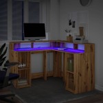 vidaXL Birou lumini LED stejar artizanal 130x130x91cm lemn prelucrat