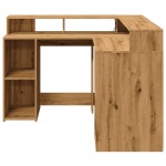 vidaXL Birou lumini LED stejar artizanal 130x130x91cm lemn prelucrat