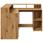 vidaXL Birou lumini LED stejar artizanal 130x130x91cm lemn prelucrat