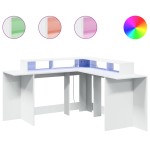 vidaXL Birou cu lumini LED, alb, 152x152x91 cm, lemn prelucrat