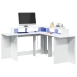 vidaXL Birou cu lumini LED, alb, 152x152x91 cm, lemn prelucrat