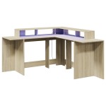vidaXL Birou cu lumini LED stejar sonoma 152x152x91 cm, lemn prelucrat vidaXL Birou cu lumini LED stejar sonoma 152x152x91 cm, lemn prelucrat
