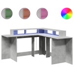 vidaXL Birou cu lumini LED, gri beton, 152x152x91 cm, lemn prelucrat