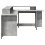 vidaXL Birou cu lumini LED, gri beton, 152x152x91 cm, lemn prelucrat