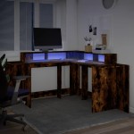 vidaXL Birou cu lumini LED stejar fumuriu 152x152x91 cm lemn prelucrat vidaXL Birou cu lumini LED stejar fumuriu 152x152x91 cm lemn prelucrat
