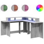 vidaXL Birou cu lumini LED, gri sonoma, 152x152x91 cm, lemn prelucrat vidaXL Birou cu lumini LED, gri sonoma, 152x152x91 cm, lemn prelucrat