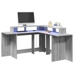 vidaXL Birou cu lumini LED, gri sonoma, 152x152x91 cm, lemn prelucrat vidaXL Birou cu lumini LED, gri sonoma, 152x152x91 cm, lemn prelucrat