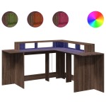 vidaXL Birou cu lumini LED, stejar maro, 152x152x91 cm, lemn prelucrat vidaXL Birou cu lumini LED, stejar maro, 152x152x91 cm, lemn prelucrat