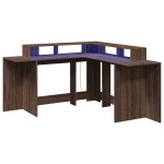 vidaXL Birou cu lumini LED, stejar maro, 152x152x91 cm, lemn prelucrat vidaXL Birou cu lumini LED, stejar maro, 152x152x91 cm, lemn prelucrat