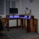 vidaXL Birou cu lumini LED, lemn vechi, 152x152x91 cm, lemn prelucrat vidaXL Birou cu lumini LED, lemn vechi, 152x152x91 cm, lemn prelucrat