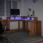 vidaXL Birou lumini LED stejar artizanal 152x152x91 cm lemn prelucrat
