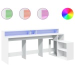 vidaXL Birou cu lumini LED, alb, 200x104x91 cm, lemn prelucrat