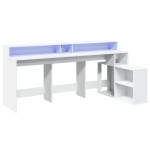 vidaXL Birou cu lumini LED, alb, 200x104x91 cm, lemn prelucrat