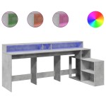 vidaXL Birou cu lumini LED, gri beton, 200x104x91 cm, lemn prelucrat vidaXL Birou cu lumini LED, gri beton, 200x104x91 cm, lemn prelucrat
