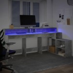 vidaXL Birou cu lumini LED, gri beton, 200x104x91 cm, lemn prelucrat vidaXL Birou cu lumini LED, gri beton, 200x104x91 cm, lemn prelucrat