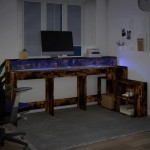 vidaXL Birou cu lumini LED stejar fumuriu 200x104x91 cm lemn prelucrat
