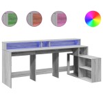 vidaXL Birou cu lumini LED, gri sonoma, 200x104x91 cm, lemn prelucrat vidaXL Birou cu lumini LED, gri sonoma, 200x104x91 cm, lemn prelucrat