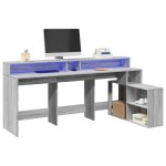 vidaXL Birou cu lumini LED, gri sonoma, 200x104x91 cm, lemn prelucrat vidaXL Birou cu lumini LED, gri sonoma, 200x104x91 cm, lemn prelucrat