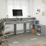 vidaXL Birou cu lumini LED, gri sonoma, 200x104x91 cm, lemn prelucrat vidaXL Birou cu lumini LED, gri sonoma, 200x104x91 cm, lemn prelucrat