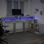 vidaXL Birou cu lumini LED, gri sonoma, 200x104x91 cm, lemn prelucrat vidaXL Birou cu lumini LED, gri sonoma, 200x104x91 cm, lemn prelucrat