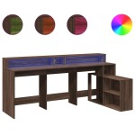 vidaXL Birou cu lumini LED, stejar maro, 200x104x91 cm, lemn prelucrat vidaXL Birou cu lumini LED, stejar maro, 200x104x91 cm, lemn prelucrat