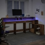 vidaXL Birou cu lumini LED, stejar maro, 200x104x91 cm, lemn prelucrat vidaXL Birou cu lumini LED, stejar maro, 200x104x91 cm, lemn prelucrat