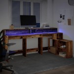 vidaXL Birou cu lumini LED, lemn vechi, 200x104x91 cm, lemn prelucrat vidaXL Birou cu lumini LED, lemn vechi, 200x104x91 cm, lemn prelucrat