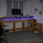 vidaXL Birou lumini LED stejar artizanal 200x104x91 cm lemn prelucrat