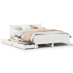 vidaXL Cadru de pat fără saltea, alb, 135x190 cm, lemn masiv de pin