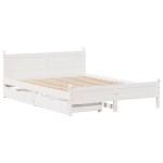 vidaXL Cadru de pat fără saltea, alb, 135x190 cm, lemn masiv de pin