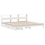 vidaXL Pat cu bibliotecă fără saltea, alb, 200x200 cm, lemn masiv pin
