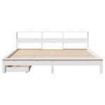 vidaXL Pat cu bibliotecă fără saltea, alb, 200x200 cm, lemn masiv pin