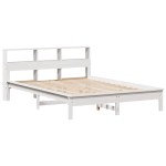 vidaXL Pat cu bibliotecă fără saltea, alb, 160x200 cm, lemn masiv pin