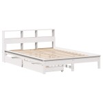vidaXL Pat cu bibliotecă fără saltea, alb, 150x200 cm, lemn masiv pin