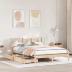 vidaXL Pat cu bibliotecă fără saltea, 140x200 cm, lemn masiv de pin vidaXL Pat cu bibliotecă fără saltea, 140x200 cm, lemn masiv de pin