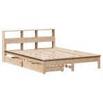vidaXL Pat cu bibliotecă fără saltea, 140x200 cm, lemn masiv de pin vidaXL Pat cu bibliotecă fără saltea, 140x200 cm, lemn masiv de pin