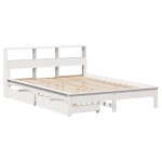 vidaXL Pat cu bibliotecă fără saltea, alb, 140x200 cm, lemn masiv pin vidaXL Pat cu bibliotecă fără saltea, alb, 140x200 cm, lemn masiv pin