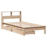 vidaXL Pat cu bibliotecă fără saltea, 90x200 cm, lemn masiv pin vidaXL Pat cu bibliotecă fără saltea, 90x200 cm, lemn masiv pin